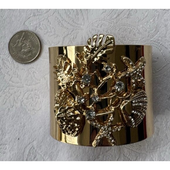 Lilly Pulitzer Gold CZ Beachcomber Cuff Bracelet Gold Metallic 2" NEW GIft Bag - Picture 3 of 12